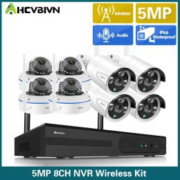 Système AHCVBIVN 5MP Wireless CCTV IP Camera Security System System Kit 8ch 4ch Video Surveillance Outdoor NVR Home Security WiFi Camera Set