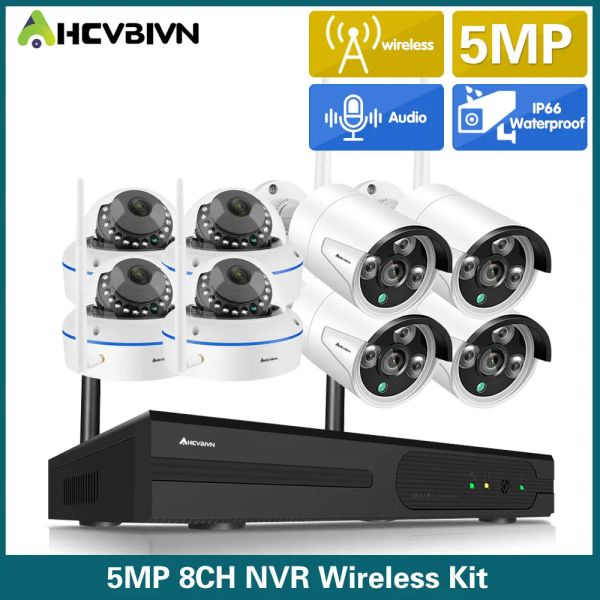 Sistema AHCVBIVN 5MP CCTV CCTV IP Camera Sistema de seguridad Kit 8Ch 4CH Video Vigilancia Al aire libre NVR SEGURIDAD HOME WIFI Cámaras