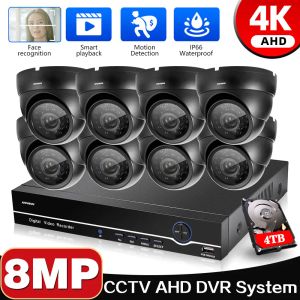 Système AHD CCTV Camera Security System Kit Système 8 canaux Kit DVR 8MP Home Indoor Home Black Dome Video Soutrue Camera Set 8CH XMEYE