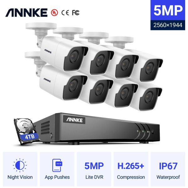 Sistema Annk H.265+ 5MP Lite Ultra HD 8CH DVR CCTV SEGURIDAD SISTEMA 8PCS EXTERIOR 5MP EXIR Night Vision Camera Video Vigilancia Kit de vigilancia