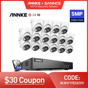 Sistema Annke 16CH 5MP Sistema de cámara de seguridad Lite H.265+ Vigilancia DVR 5MP Cámaras de domo al aire libre IP67 Kit de seguridad resistente a la intemperie