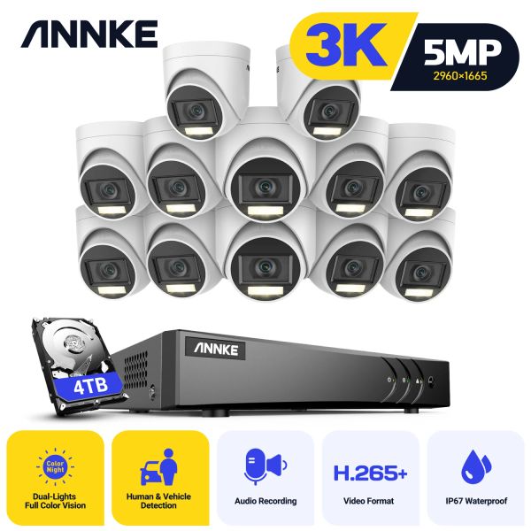 Système Annke 16CH 5MP Lite Security Camera System H.265 + DVR Surveillance 12PCS 5MP PIR PIR OUTDOOR CAMERA IP67 TIRE DE SÉCURITÉ MÉTÉRAL