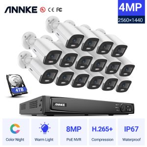 Système Annke 16ch Ultra HD Full Color Poe Network Video Security System System H.265 + Surveillance NVR 4MP IP67 Outdoor Vision Night Vision CCTV Kit