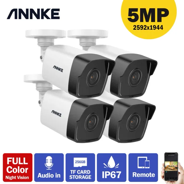 Système Annke 1PC / 4PCS Ultra FHD 5MP Poe IP Camera Outdoor Indoor Imperproping Security Network Bullet Vision Night Vision Email Alerte Alerte