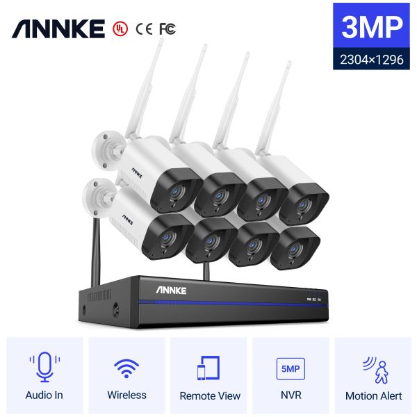 Sistema Annke 3MP 1080P CCTV System 8 CH HD Wireless NVR Kit 2TB HDD Outdoor IR Night Vision IP Wifi Sistema de seguridad CCTV Kit CCTV Kit