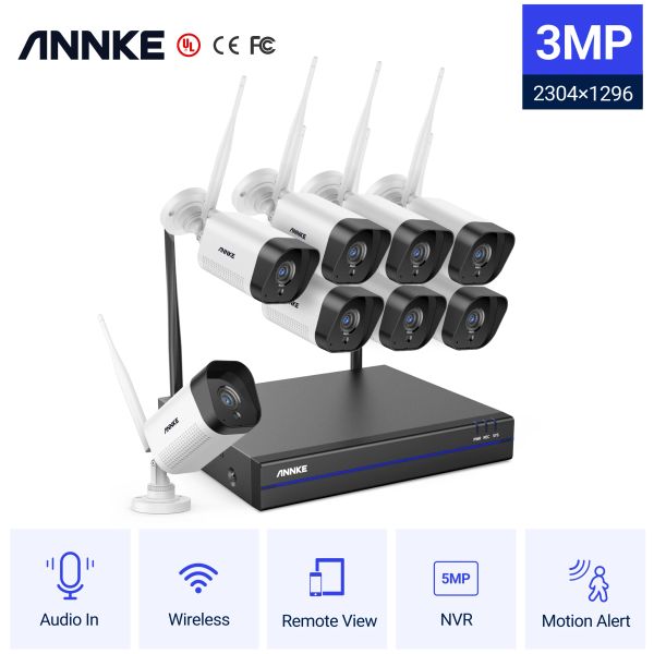 Sistema Annke 3MP Wifi Video Vicinancianza Sistema 5MP NVR 3MP IP Cámaras Audio Recordación Cámaras de seguridad Detección AI Cámaras CCTV Kit