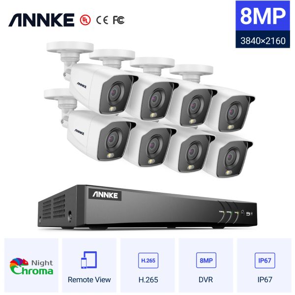 Système Annke 4K Ultra FHD Système de surveillance vidéo en couleur 8CH 8MP H.265 DVR avec 8 MP Sécurité de la sécurité inversée CCCV CCTV