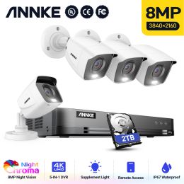 Système Annke 4K Ultra HD 8CH DVR Kit H.265 + CCTV Camera Security System 4pcs 8MP IR Outdoor Vision Vision Visizarié Camera Kits
