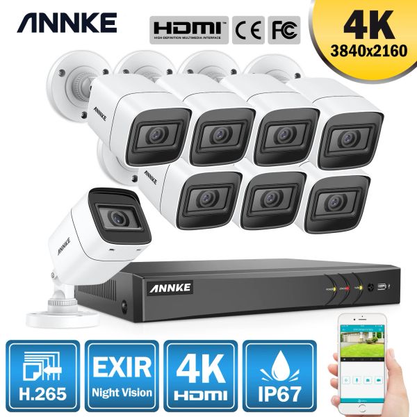 Sistema Annke 4K Ultra HD 8ch Sistema de seguridad de video 8MP 5in1 H.265 DVR con 4x 8x 8MP Kit de vigilancia de CCTV de CCTV de 8X 8MP