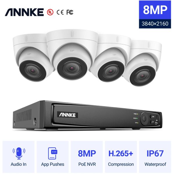 Système Annke 4K Ultra HD Poe Video Suprenillance System 8ch NVR Recorder avec des caméras de sécurité 8MP Kit CCTV AUDIO RIDIRING IP CAME