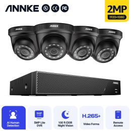 Systeem Annke 5MP DVR Camera Security System Kit 2MP ondersteunen menselijke detectie en gezichtsdetectie tot 100ft nachtzicht met slimme IR