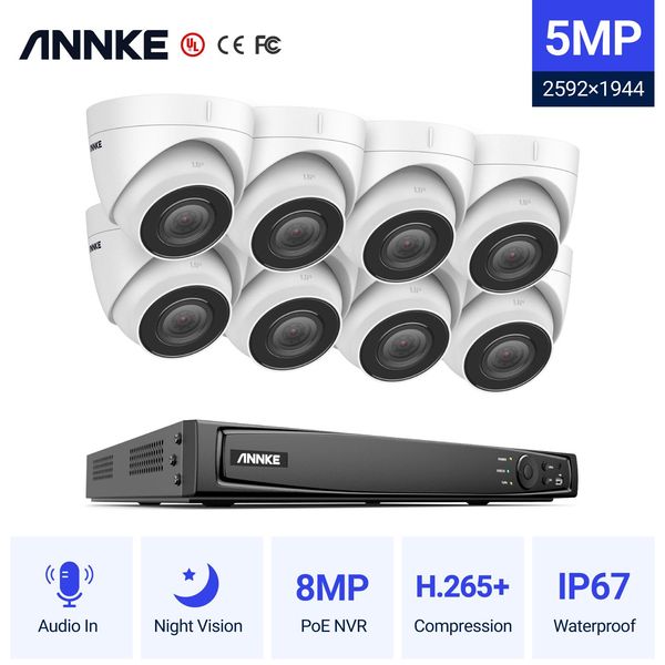 Système Annke 5MP H.265 + 16ch Poe Network Video Security System 8pcs 2,8 mm Lens IP67 Outdoor Poe IP Cameras Play Play Poe Camera Kit