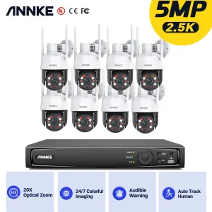 Système Annke 5MP PTZ WiFi IP Camera Kits CCTV Kits H.265 Outdoor AI Human Auto Tracking 20X Zoom Two Way Security Protection Camera