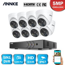 Systeem Annke 5MP Security Camerasysteem H.265+ DVR Surveillance met 4x/8x 5mp PIR Outdoor Camera's IP67 Weerbestendig beveiligingskit Wit
