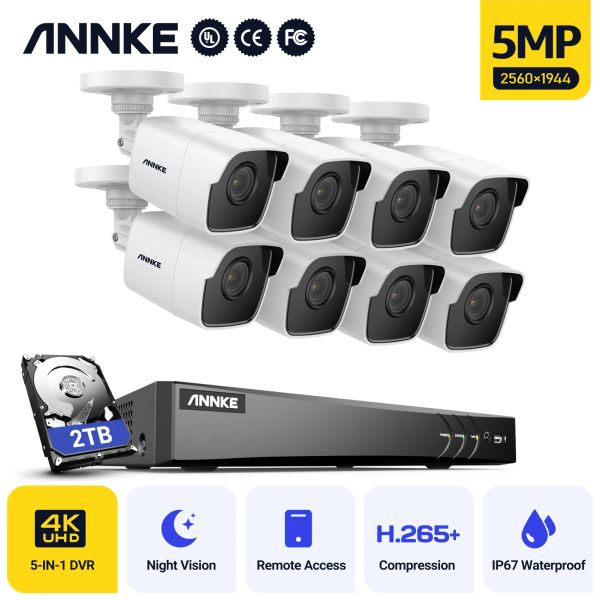 Système Annke 5MP Ultra HD 8CH DVR Security Camera System avec 4pcs Vision nocturne en pleine couleur Kit de surveillance de vidéosurveillance intérieure en plein air