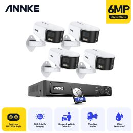 Systeem Annke 6MP POE Network Video Security Camera System met 2PCS 4PCS 6MP 180 ° Dual Lens Poe IP Camera's Two Way Audio Poe Kit