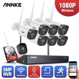 Systeem Annke 8ch 1080P FHD WiFi Wireless NVR CCTV Systeem 4pcs IP -camera WiFi Outdoor Waterdichte CCTV Security Camera Surveillance Kits