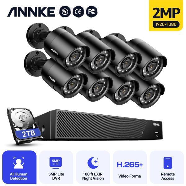 Sistema Annke 8CH 1080P HD CCTV Sistema 1080p DVR con 2MP IR Cámara de seguridad para exteriores 4 canales Kit de video vigilancia para el correo electrónico Alerta de correo electrónico