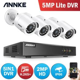 Systeem Annke 8ch 2mp FHD Video Surveillance System 5in1 H.265+ 5MP Lite DVR met 4 stcs 1080p Outdoor weerbestendige beveiligingscamera's CCTV