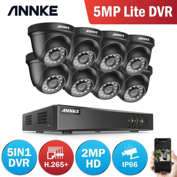 Sistema Annke 8CH 2MP HD Video Security System 5MP Lite H.265+ DVR con cámaras de vigilancia CCTV 4x 8x 8x IR Smart IR Weather Dome Kits CCTV