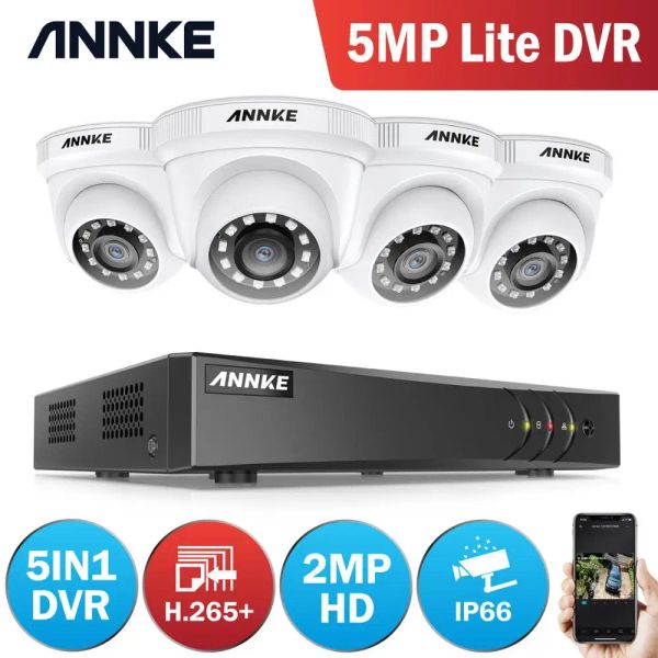 Sistema Annke 8CH 2MP HD Video Viralance Sistema H.265+ 5in1 5MP Lite DVR 4PCS 1080p Cámaras de seguridad de resistencia a la intemperie al aire libre CCTV