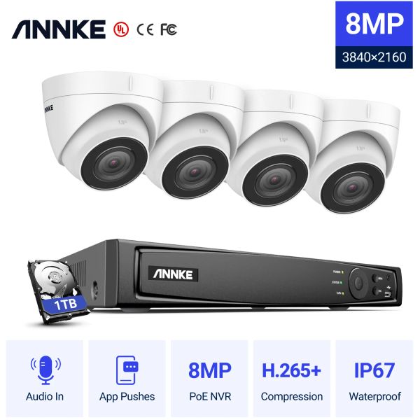 Sistema Annke 8CH 4K Ultra HD Poe Network Sistema de seguridad de video 8MP H.265+ NVR con 4 piezas de 8 mp Cámara IP de resistencia a la intemperie CCTV Kit de seguridad CCTV