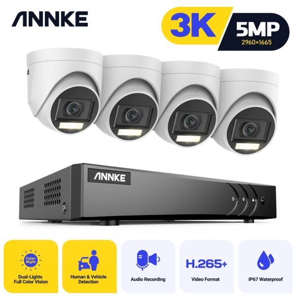 Système Annke 8ch 5MP Double lumières Smart LITE LITE VIDEO SECTION SYSTÈME CCTV Kit avec caméras de surveillance imperméable 3K 4x 5MP Mic intégré