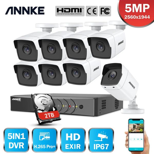 Sistema Annke 8ch 5MP Ultra HD Camera CCTV Sistema 5in1 H.265+ 5MP Lite DVR 5MP TVI IP67 Sistema de vigilancia de seguridad a prueba de meteorología