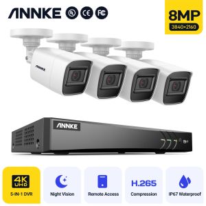 Sistema Annke 8CH 5MPN Super HD Sistema de seguridad de video H.264+ DVR con 4x 8x 5MP Bullet Outdoor impermeable CCTV Kit de AI Detección de AI