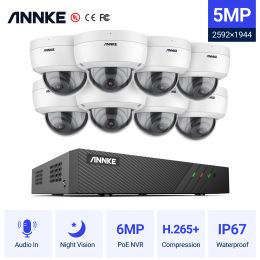 Sistema Annke 8CH FHD 5MP POE Network Sistema de seguridad de video H.265+ 6MP NVR con cámaras Poe de vigilancia impermeable de 8x 5MP con audio en