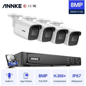 Système Annke 8ch Ultra HD Poe Network Video Sécurité Système de sécurité H.265 + Surveillance NVR 4MP HD IP67 Vision nocturne en pleine couleur Poe Cameras