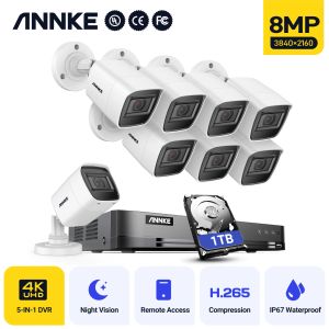 Système Annke E800 4k 8ch Ultra HD CCTV Camera System H.265 Kit DVR 4PCS / 8PCS 8MP TVI Système de surveillance de la sécurité vidéo à la maison en plein air