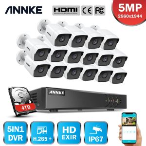 Systeem Annke H.265+ 5MP Ultra HD 16ch DVR CCTV Security System 16pcs Outdoor 5MP Exir Night Vision Camera Video Surveillance Kit
