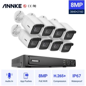 Sistema Annke H.265 8MP 8CH HD Vigilancia de seguridad Cámara de vigilancia Kit Sistema de 8MP NVR + 5MP 8MP Cámara IP al aire libre CCTV Video NVR Set