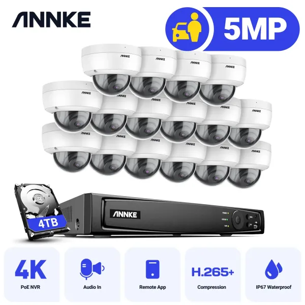 Système Annke H500 16CH 6MP NVR POE IP Camera Security System 16pcs 5MP IP67 Imperproofing Outdoor Vision Night Vision CCTV SURVEILLANCE