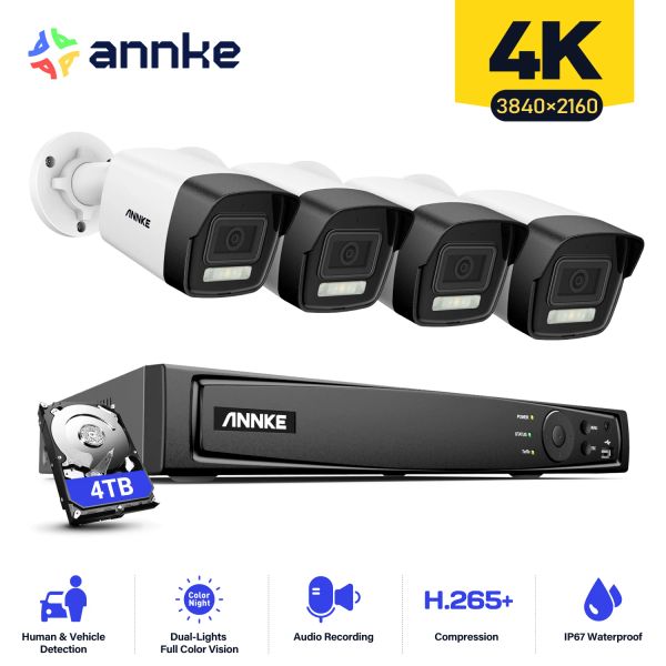 Système Annke H800 4K Ultra HD POE Network Video Sécurité Video Sécurité Système 8CH 8MP H.265 Surveillance NVR 4X4K HD IP67 POE CCTV POE IP CAMERAS KIT