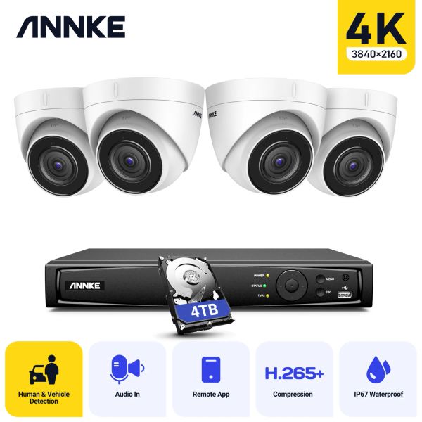 Sistema Annke Poe Cámara al aire libre Kit 4K Ultra HD H.265+ Detección de movimiento Alarma CCTV SEGURIDAD SISTEMA DE SEGURIDAD 8MP Video Vigilancia Onvif