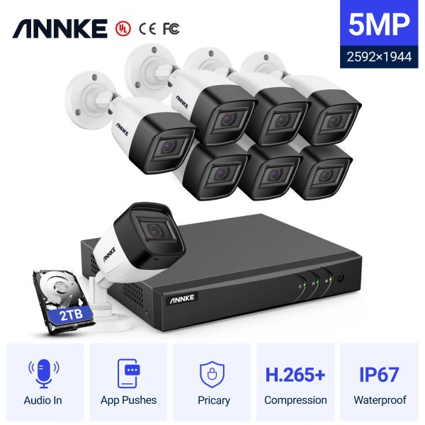 Système Annke S300 5MP H.265 + Ultra HD 8CH DVR CCTV Sécurité Système 5MP IP67 2,8 mm Audio extérieur Kit de surveillance vidéo