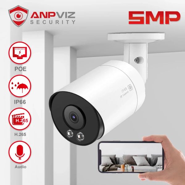 Sistema ANPVIZ 5MP Bullet Poe Cámara IP Cámara de seguridad al aire libre 30m IR 2.8 mm HikVision Audio Audio Motion Alarma IP66 H.265 Danale