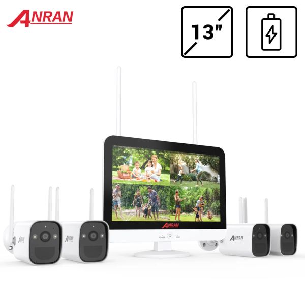 Système Anran 8ch Wireless CCTV Système WiFi OUTDOOR 3MP RECHARGable Battery Camera Security System System Video Surveillance LCD Monitor Kit