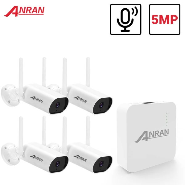 Sistema Anran Mini Cámara de seguridad de 5MP Kit de sistema de audio Registro de audio IR IR CCTV Video Vigilancia NVR Conjunto de cámaras impermeables al aire libre