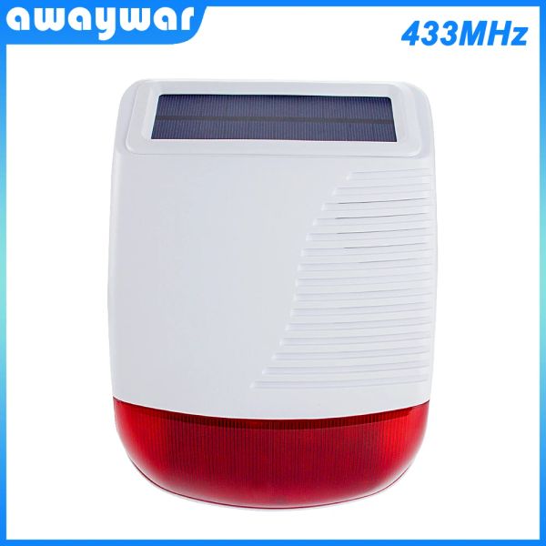 Système Awaywar Nouveau sirène extérieure solaire sans fil 433MHz STROBLE STROBE STROBE ALARME ALARME POUR LA SYSTÈME D'ALARME DE SÉCURITÉ HAMPRE SMART