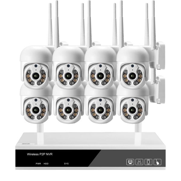 Système Azishn 3MP 8CH PTZ Sécurité Caméra Système 2304 * 1296 POE NVR Kit CCTV Outdoor Metal White H.265 Sentiment de caméra IP de surveillance vidéo