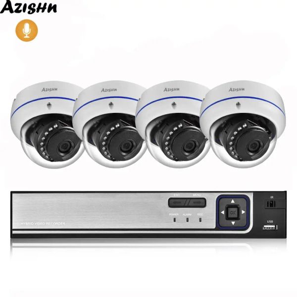 Sistema Azishn 4CH 5MP POE NVR Sistema de seguridad H.265 1080p Camera CCTV Grabación de audio IR Visión nocturna Kit de vigilancia en el hogar