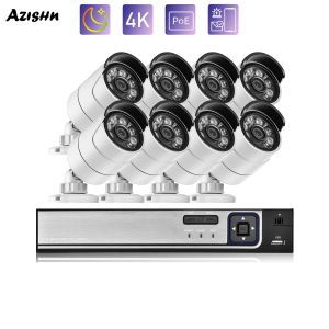 Système Azishn 4K 8MP Camera System 8ch Poe CCTV NVR Kit Outdoor Couleur Night Vision Securit