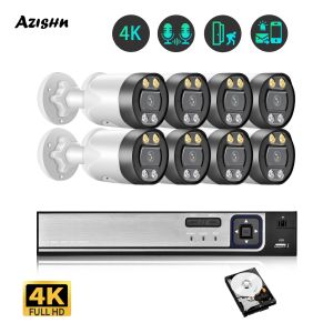 Système Azishn 4K Security Camera System 8ch HD Poe NVR Kit P2P Two Way CCTV CCTV VIDEO SETRÉILLANCE WHIT NIGHT VISION IP 8MP CAMER