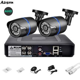 Sistema Azishn 5MP 2pcs AHD CCTV Sistema de seguridad de la cámara 4Ch 5 en 1 DVR VISILCHA DE VISILVA DE VISIÓN DE VIDEO Kit para el hogar Exterior