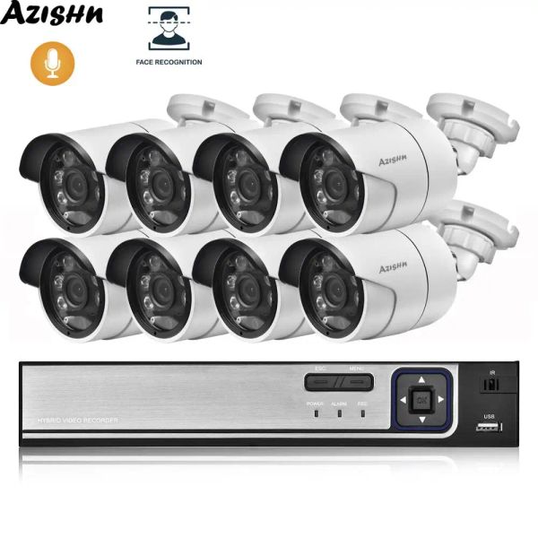 Système Azishn 8ch Poe NVR CCTV Kit système Système Reconnaissance de face H.265 5MP Enregistrement audio