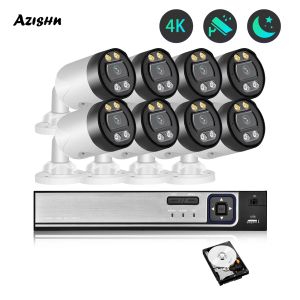 Systeem Azishn 8MP 4K IP Bullet Camera 8ch NVR CCTV System Kit Outdoor Waterdichte Two Ways Audio Security Surveillance Protection Camera