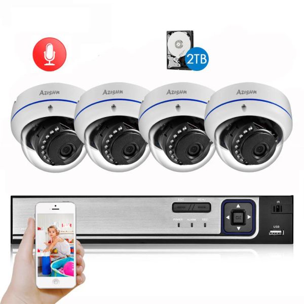 Système Azishn Face Detection 4CH 5MP NVR CCTV Sécurité Kit de sécurité Système extérieur Dome Poe Poe IP Camera Video Senveillance Set 4TB